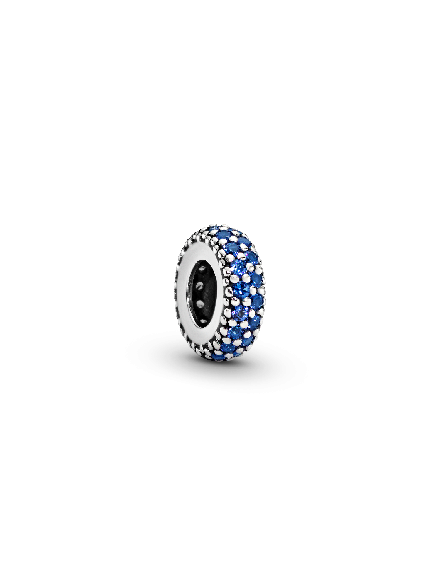 Abstract silver spacer with blue crystals