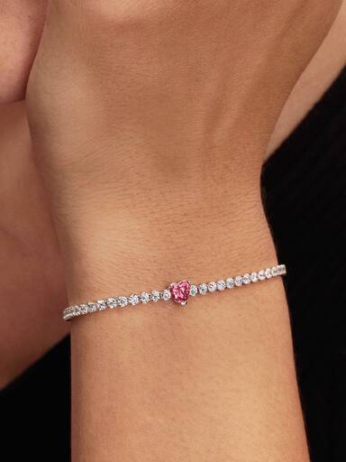 Braceletee de Tenis Coração Brilhante Rosa