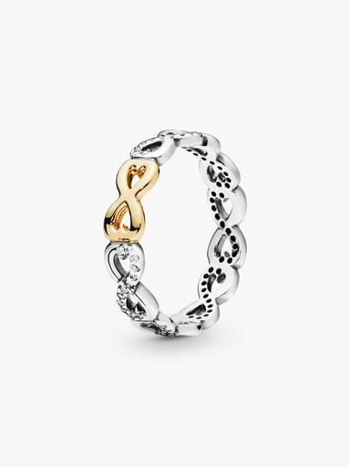 Infinity silver ring with 14k and cubic zirconia