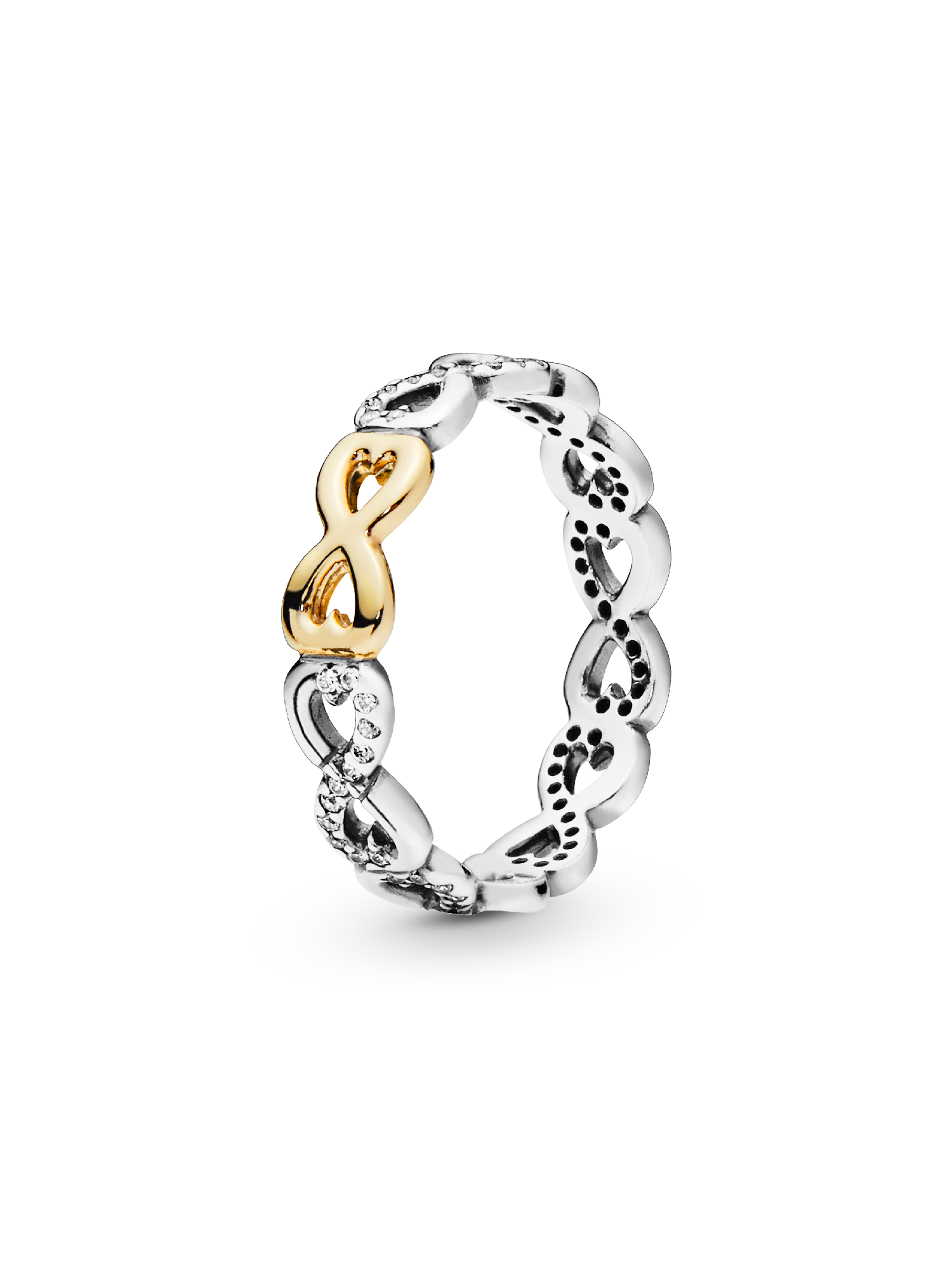 Infinity silver ring with 14k and cubic zirconia