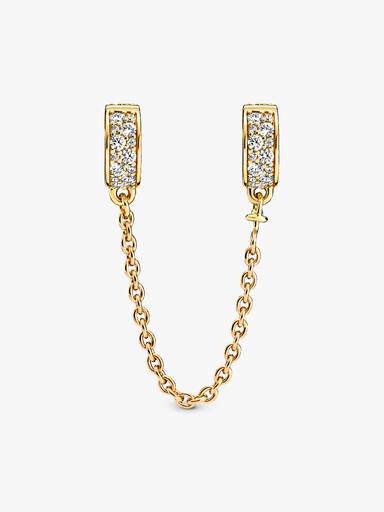 14k Gold-plated safety chain with clear cubic zirconia and silicone grip