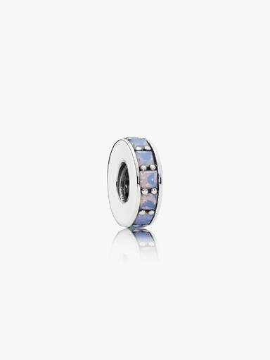 Abstract silver spacer with opalescent white crystal