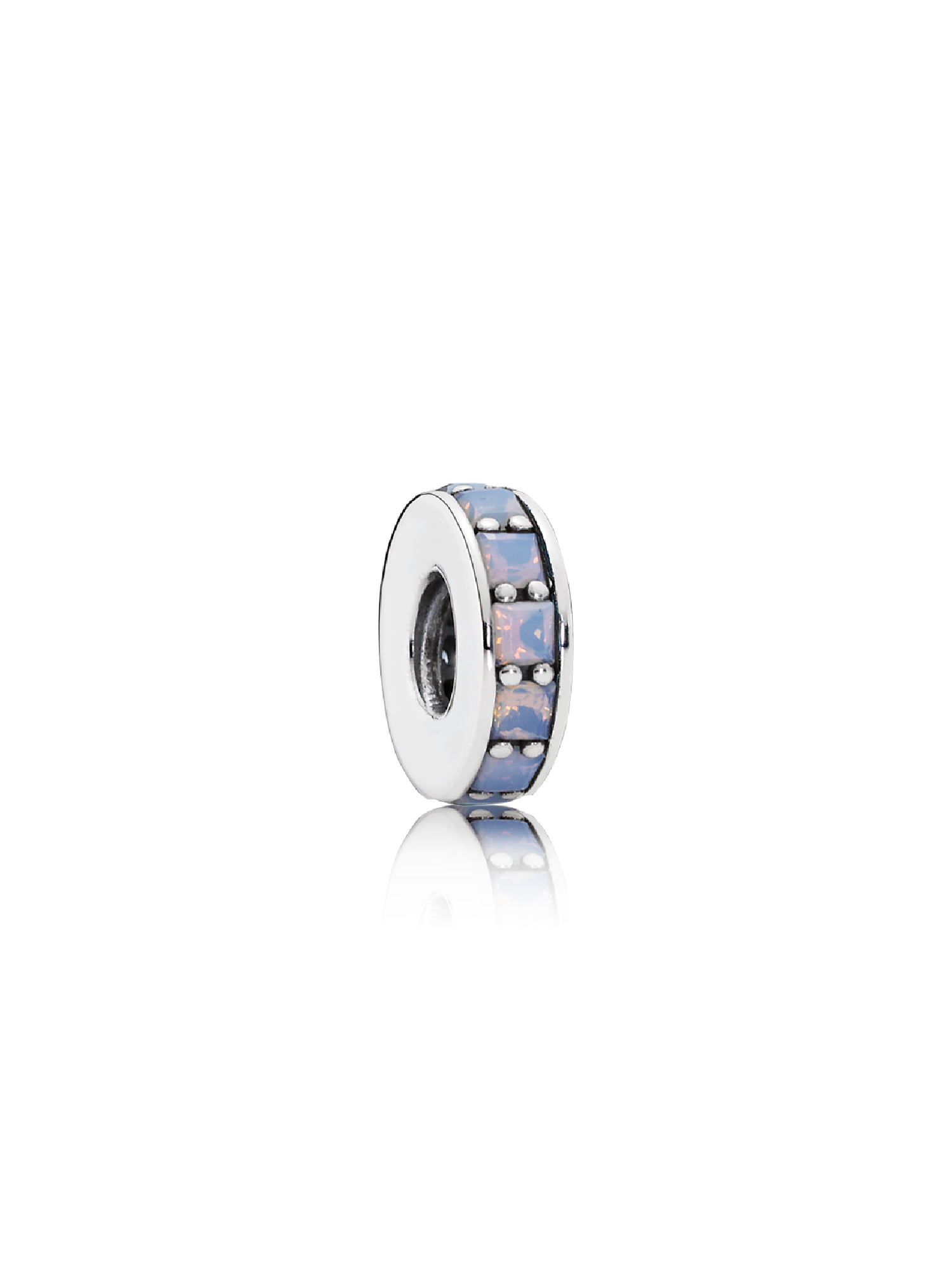 Abstract silver spacer with opalescent white crystal