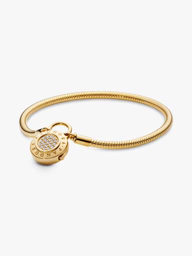 PANDORA Shine snake chain bracelet and PANDORA logo padlock clasp with clear cubic zirconia