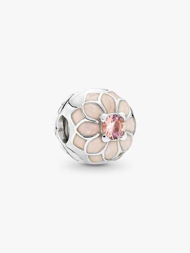 Dahlia silver clip with blush pink crystal and cream enamel