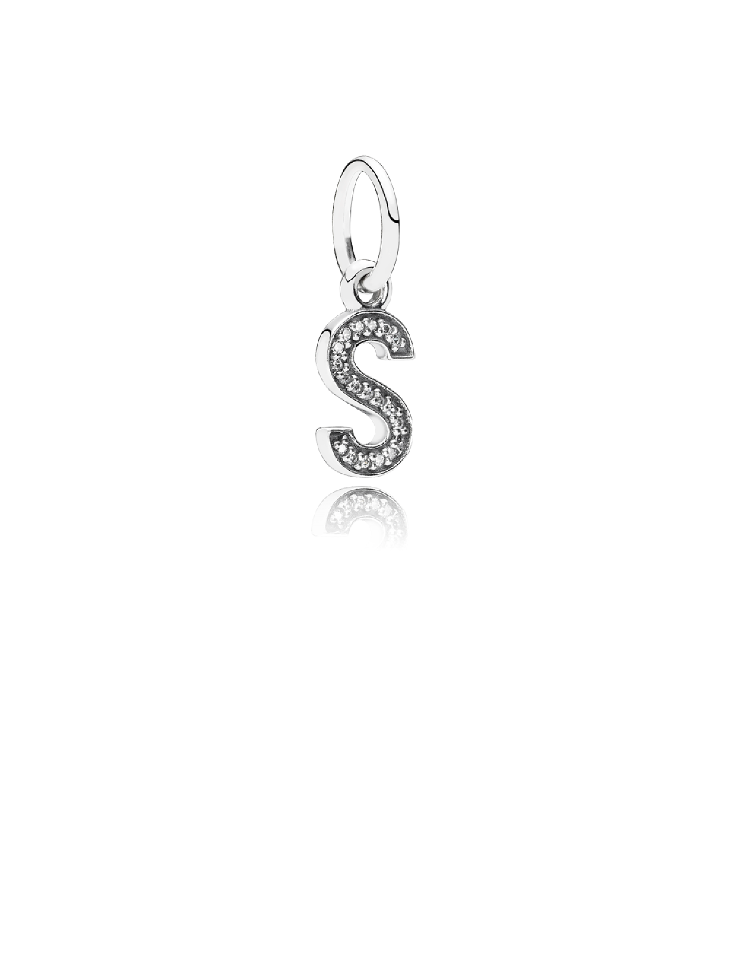 Letter S silver dangle with cubic zirconia