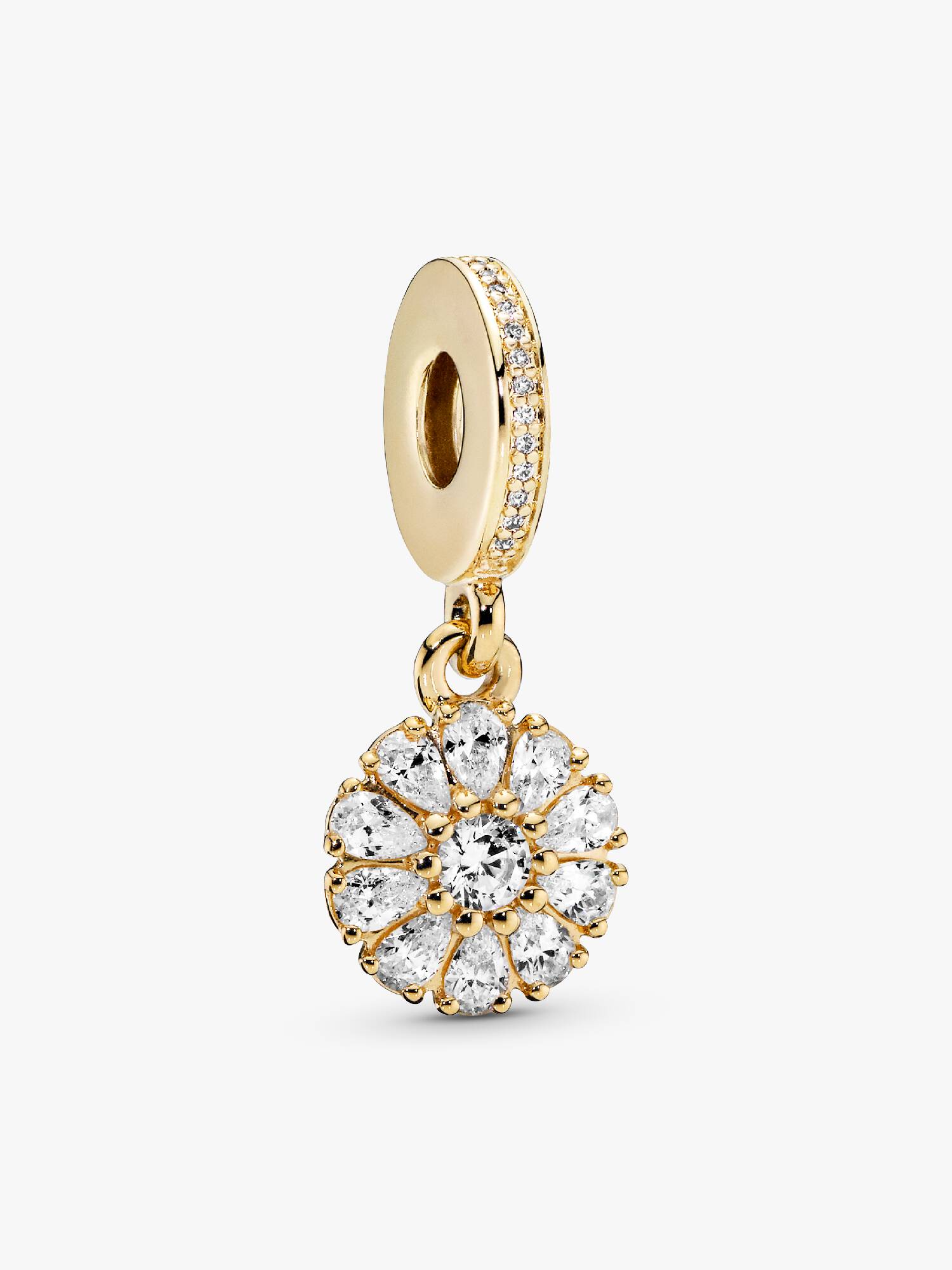 Flower gold dangle with clear cubic zirconia