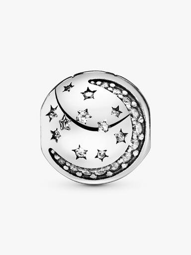 Moon and stars silver clip with cubic zirconia