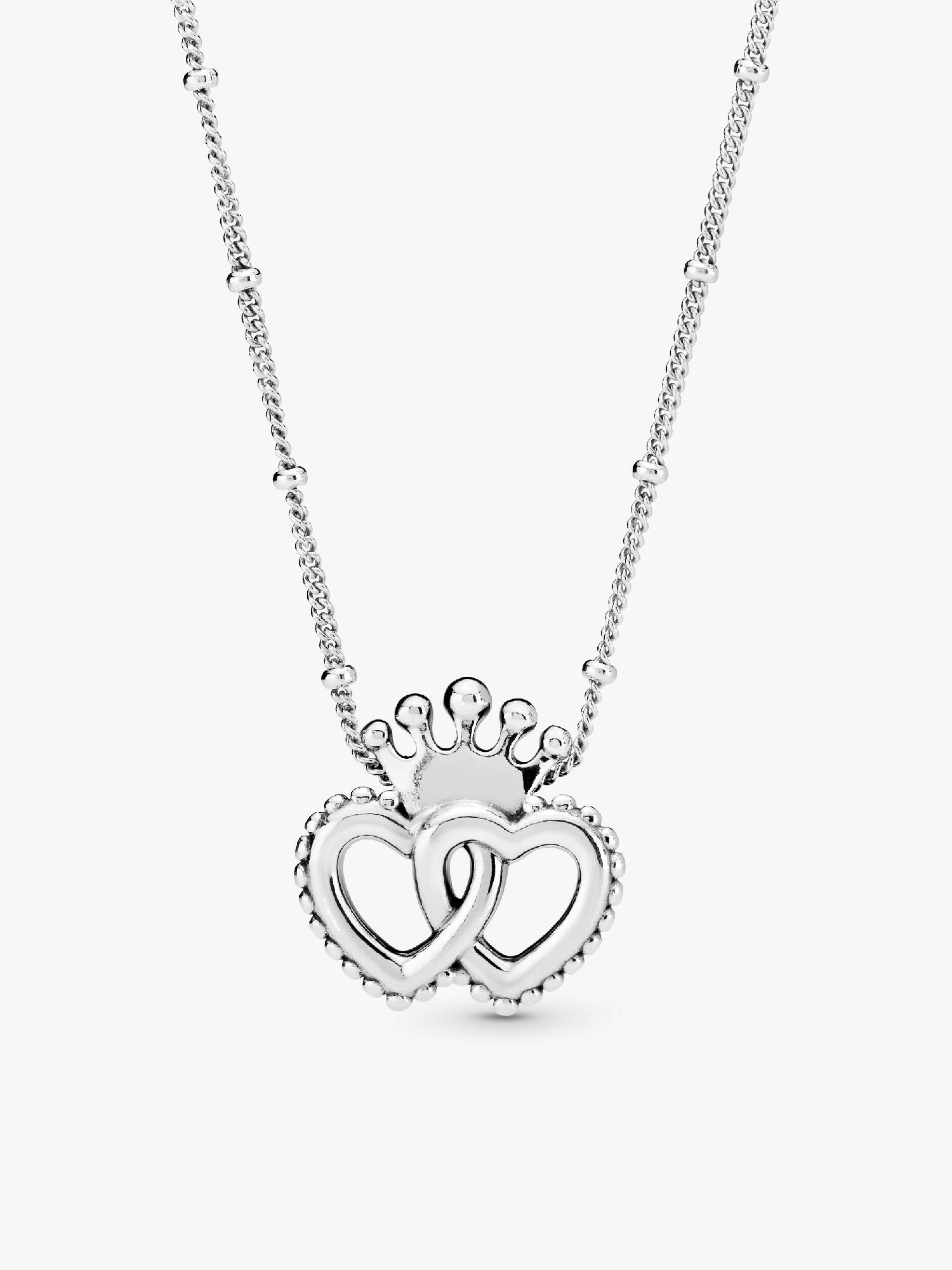 Interlocked crowned hearts silver pendant and necklace