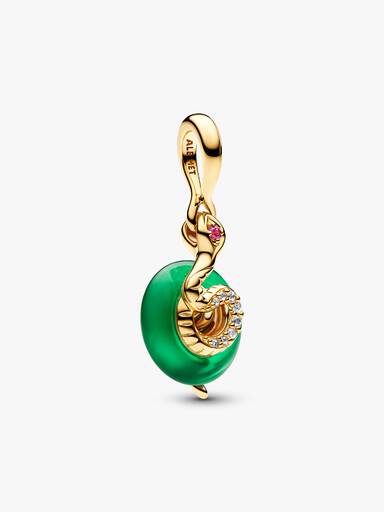 Charm pendente em vidro de Murano verde em formato de cobra