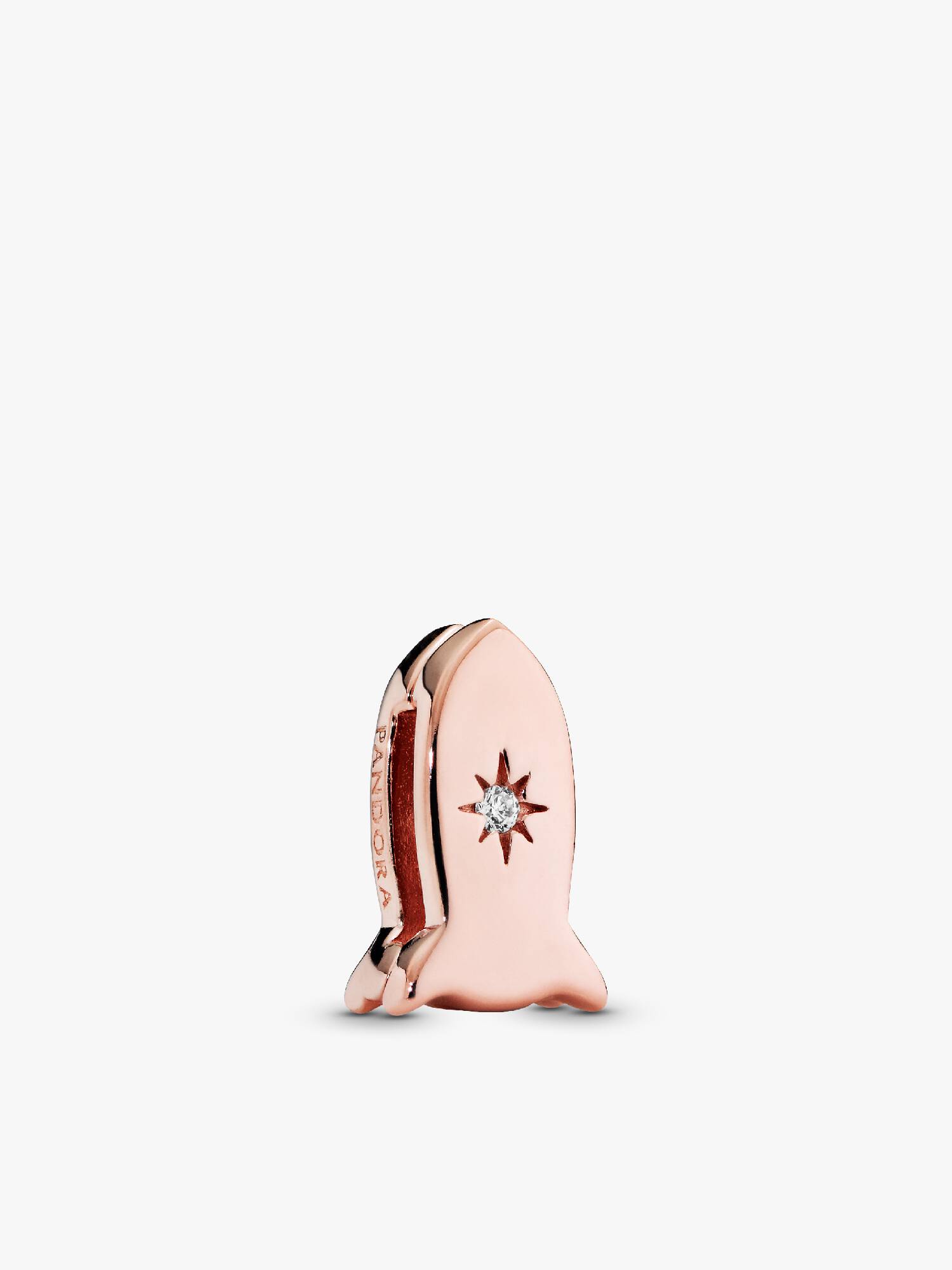 PANDORA Reflexions space ship clip charm in PANDORA Rose with clear cubic zirconia