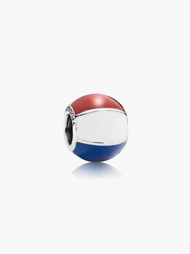 Beach ball silver charm with red, white and blue enamel