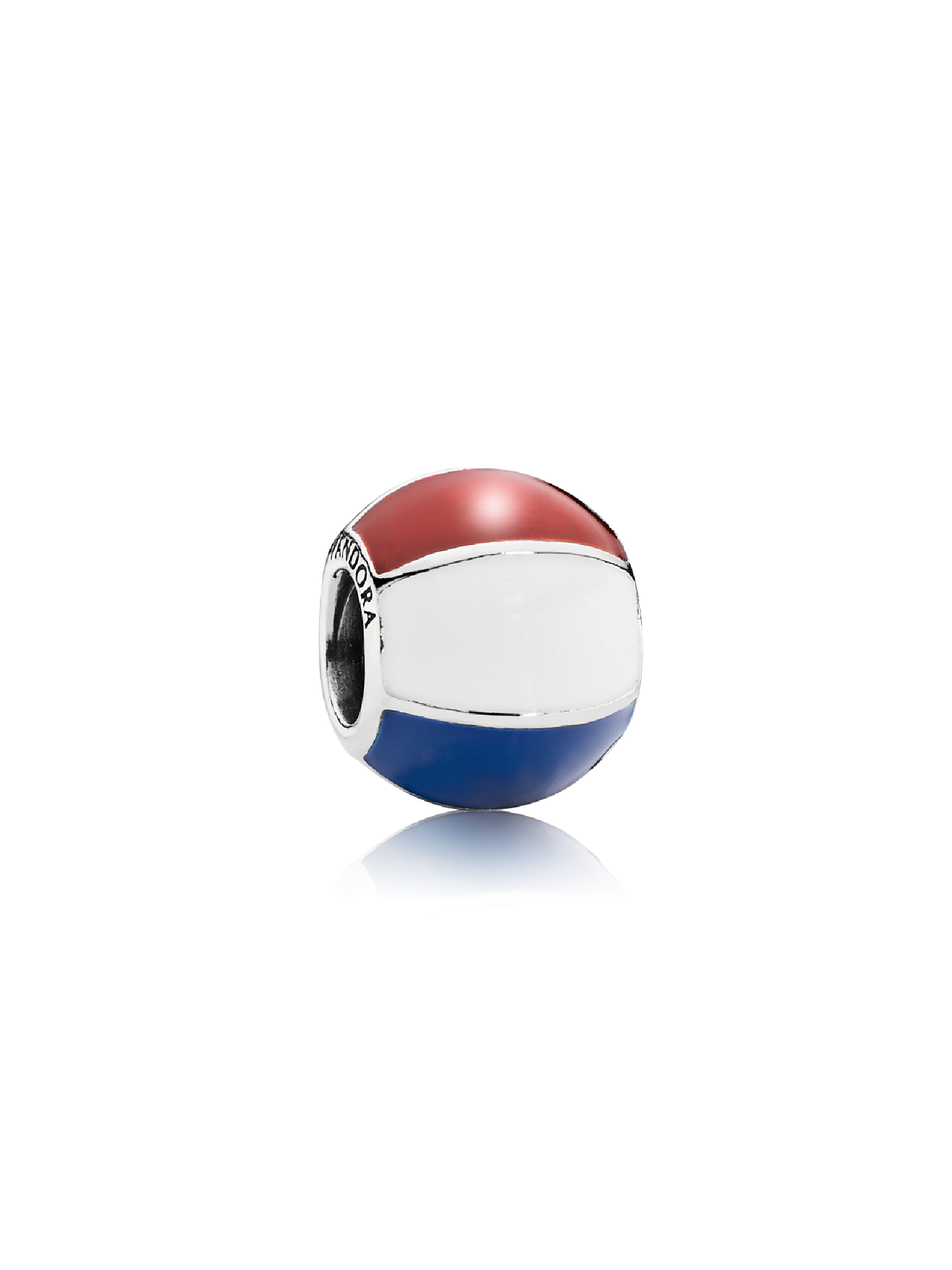 Beach ball silver charm with red, white and blue enamel