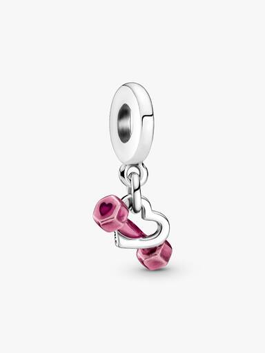 Charm pendente com haltere e coração.
