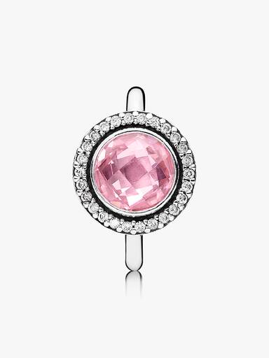 Silver ring with clear and pink cubic zirconia