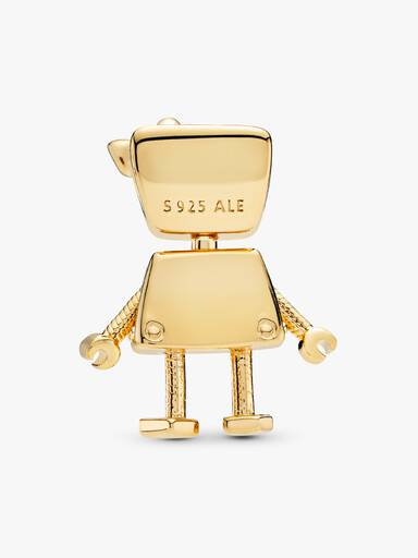 Robot girl 14k gold-plated charm with silver enamel