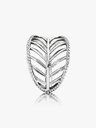 Palm tree silver ring with cubic zirconia