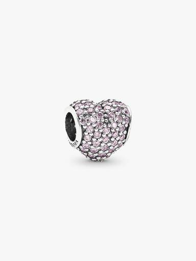 Heart pave silver charm with pink cubic zirconia