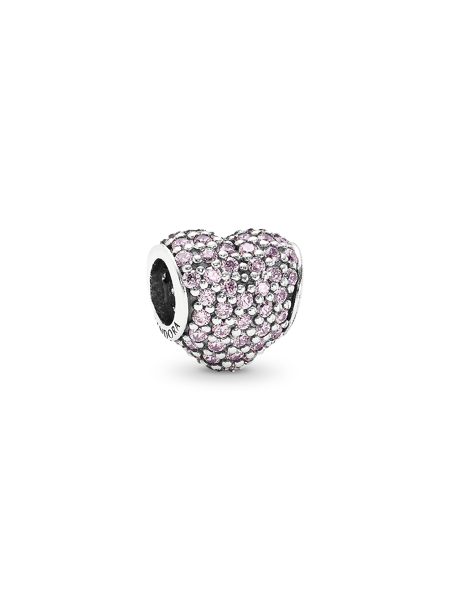 Heart pave silver charm with pink cubic zirconia