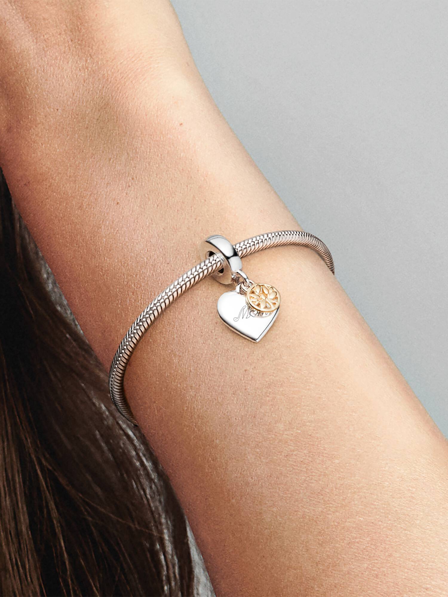 Charm Pendente de dos Tonos Árbol de Familia Y Coração