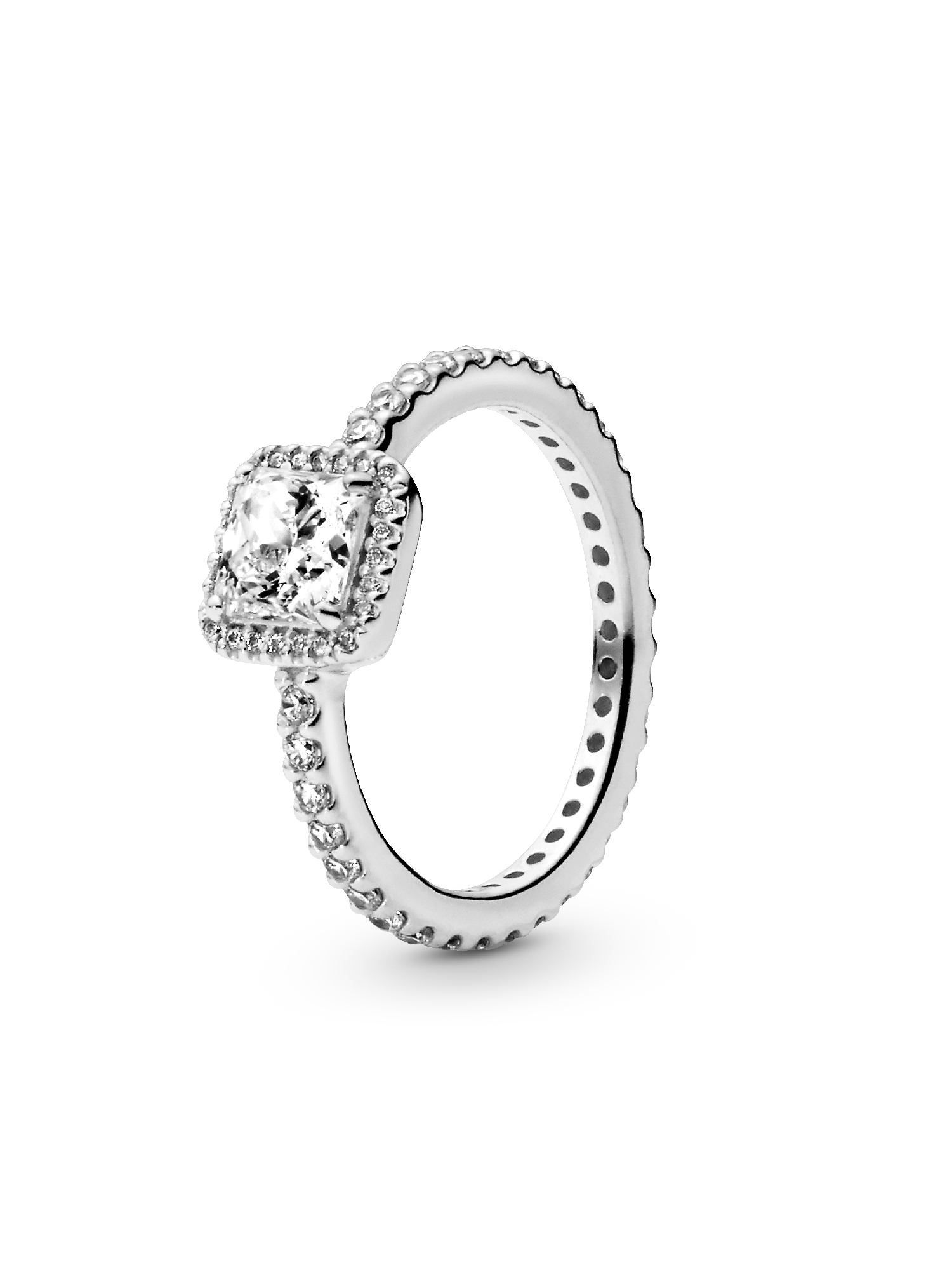 Square silver ring with clear cubic zirconia