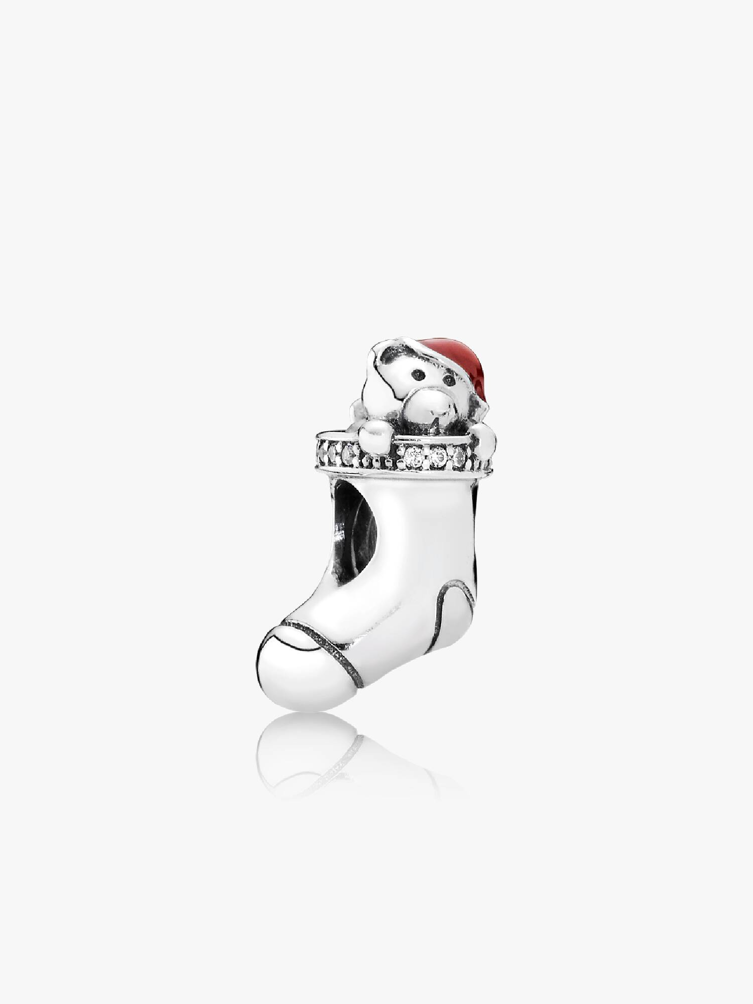 Natal Stocking Charm, Vermelho Esmalte e Zircônia Cúbica Transparente