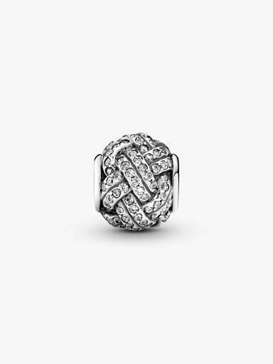 Love knot silver charm with cubic zirconia