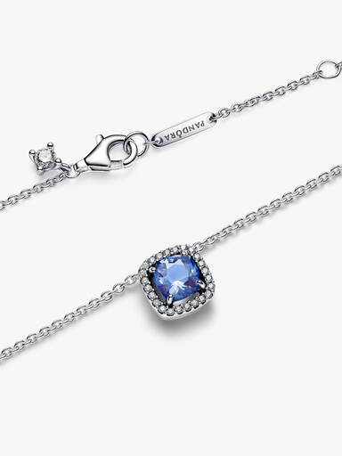 Colar de pingente quadrado Halo azul brilhante