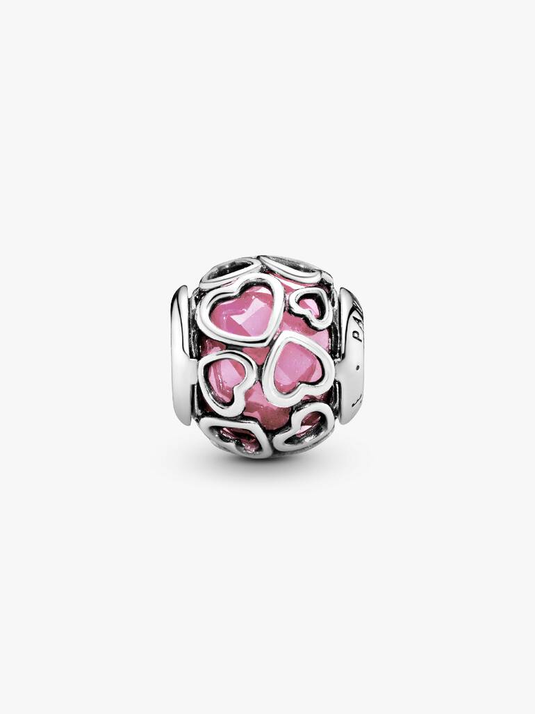 Heart silver charm with faceted pink cubic zirconia