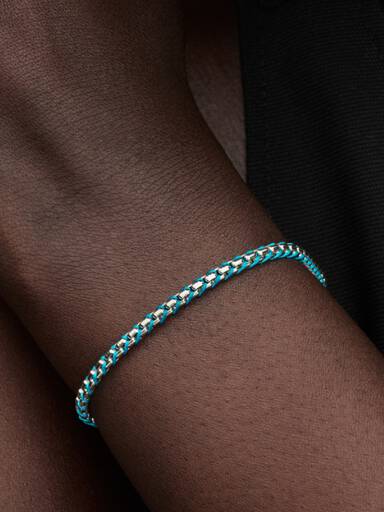 Pulseira Corrente Snake Cordão Azul Claro