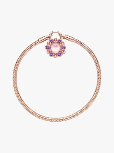 PANDORA Rose snake chain bracelet and padlock clasp with pink mist and royal purple crystal