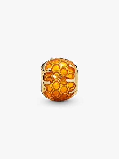 Honeycomb PANDORA Shine charm with transparent yellow enamel