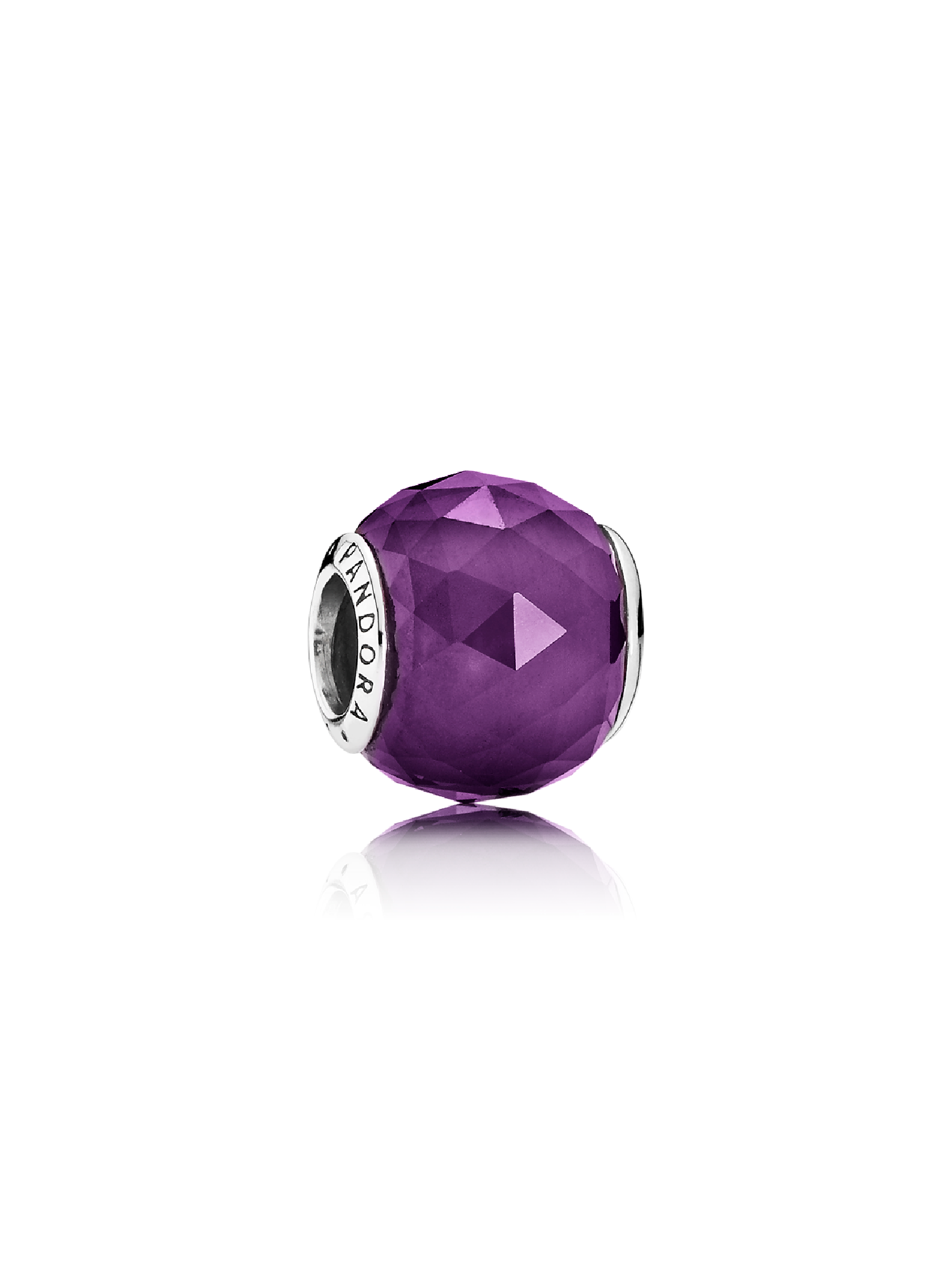 Abstract silver charm with faceted royal purple crystal