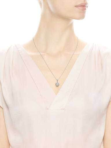 Ribbon silver pendant with white crystal pearl and clear cubic zirconia