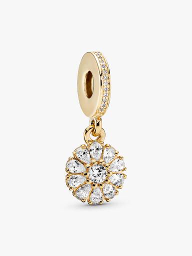 Flower gold dangle with clear cubic zirconia