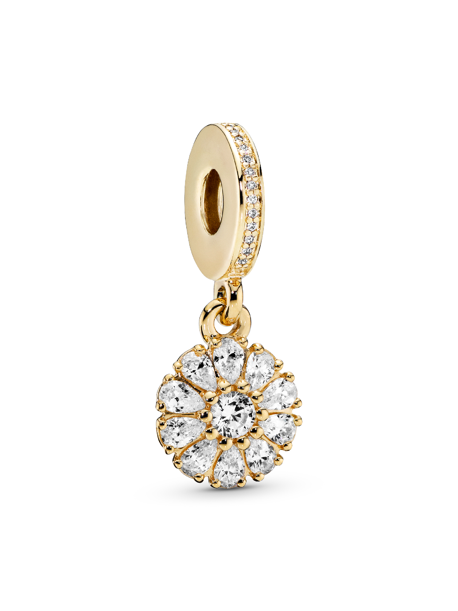 Flower gold dangle with clear cubic zirconia