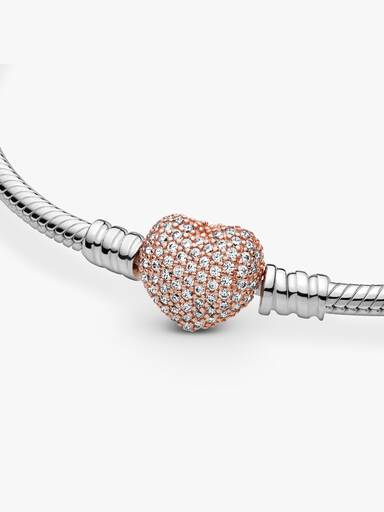 Pulseira Corrente Snake com Fecho de Coração em Pavé