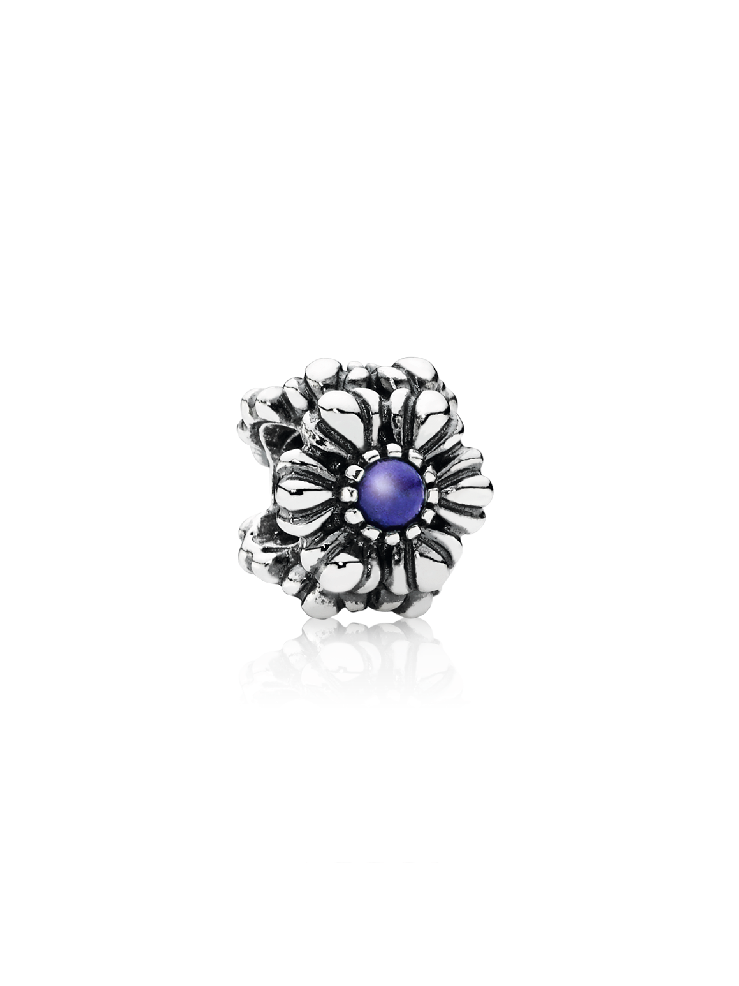 Birthstone flower September silver charm w. lapis lazuli
