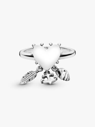 Heart trinity silver ring