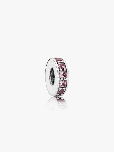 Abstract silver spacer with blush pink crystal
