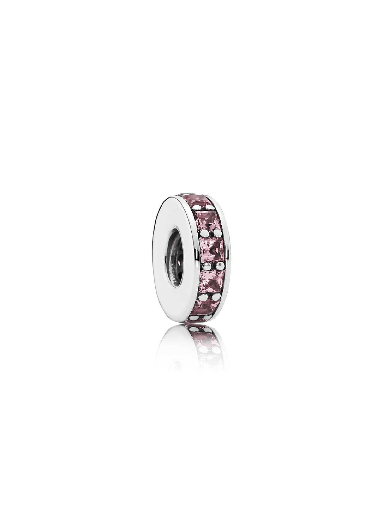 Abstract silver spacer with blush pink crystal