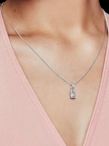 Ice cube silver pendant with clear cubic zirconia