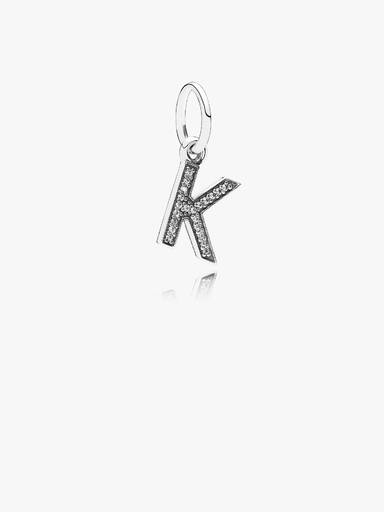 Letter K silver dangle with cubic zirconia