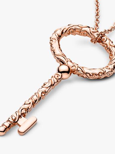 Regal pattern key PANDORA Rose pendant and necklace