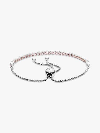 Rhodium plated silver bracelet with pink cubic zirconia