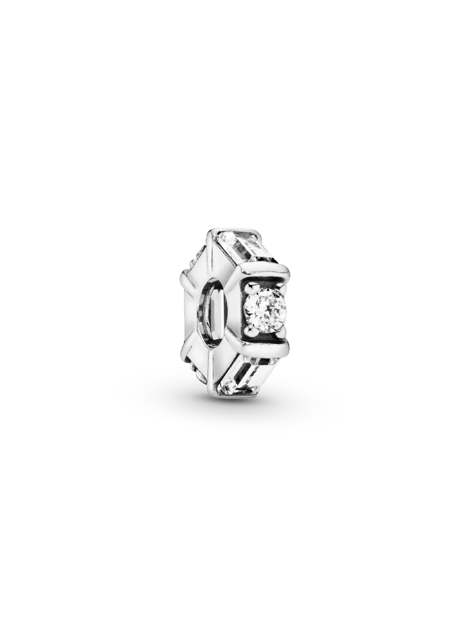 Ice cube silver spacer with clear cubic zirconia