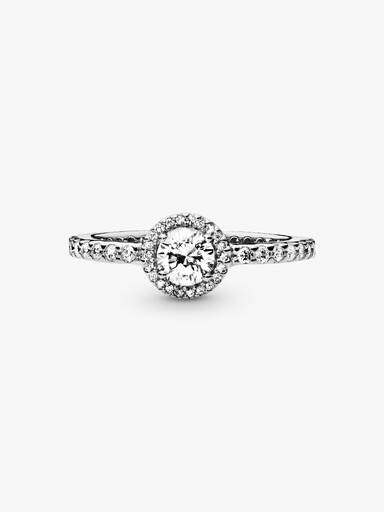 Round silver ring with clear cubic zirconia