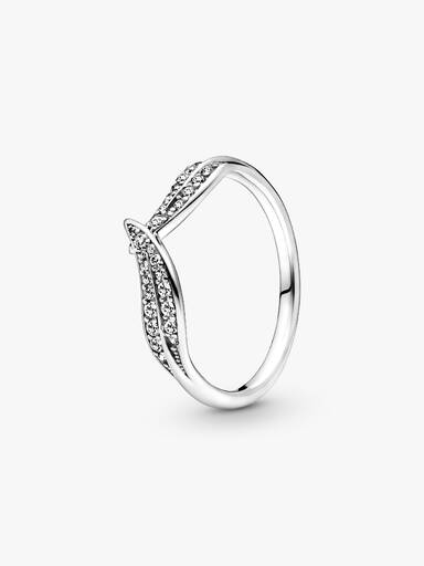 Leaves sterling silver ring with clear cubic zirconia