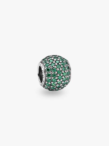 Abstract pave silver charm with dark green cubic zirconia