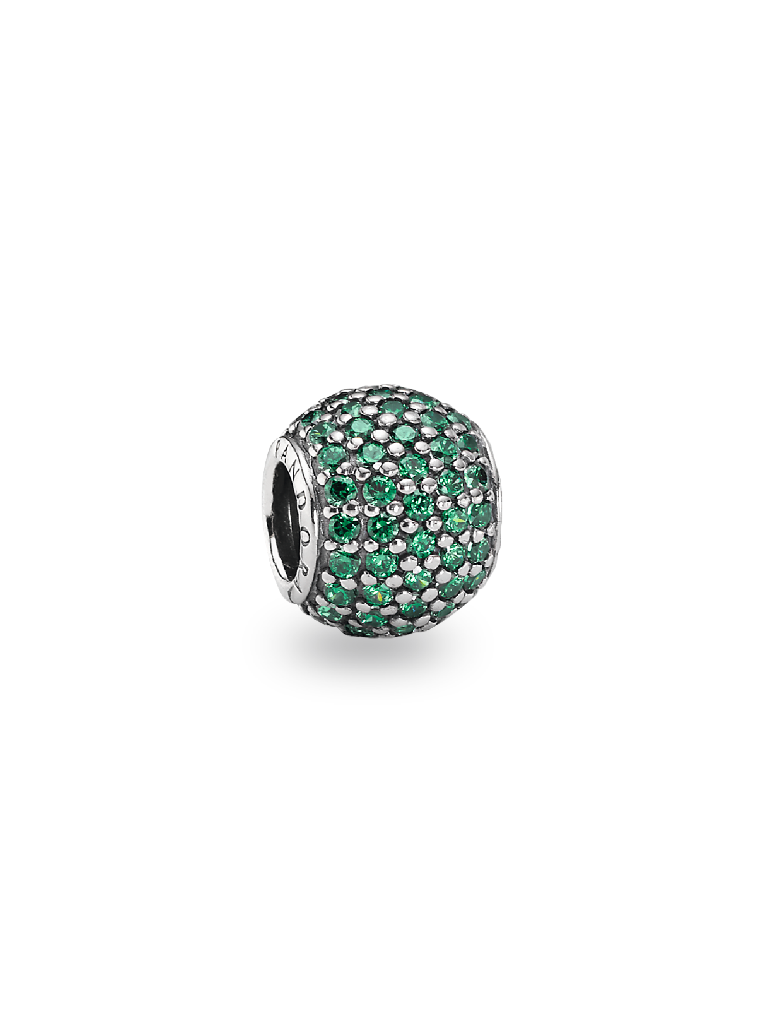 Abstract pave silver charm with dark green cubic zirconia